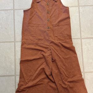 Three Bird Nest Cozy Terra Cotta Ribbed Jumpsuit with Wide Legs